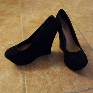 Black suede wedges